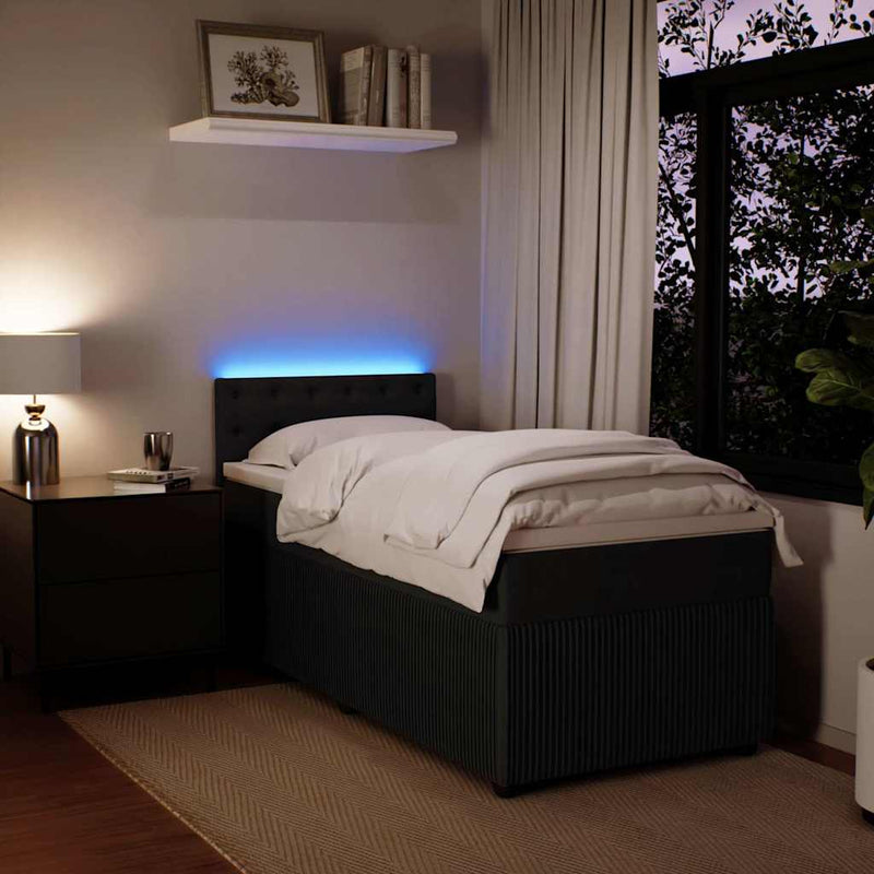 Pat box spring cu saltea, negru, 100x200 cm, catifea