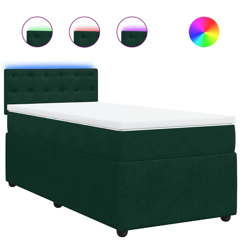 Pat box spring cu saltea, verde închis, 100x200 cm, catifea