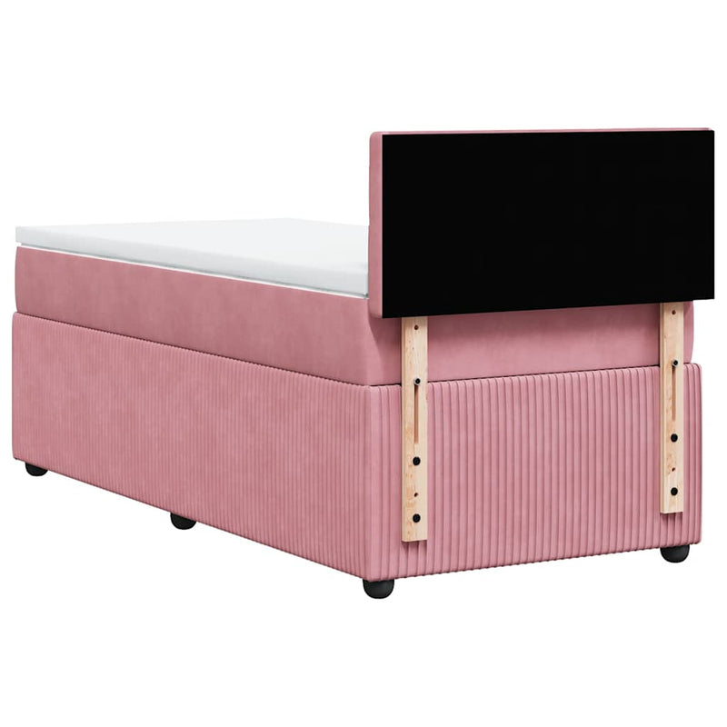Pat box spring cu saltea, roz, 100x200 cm, catifea