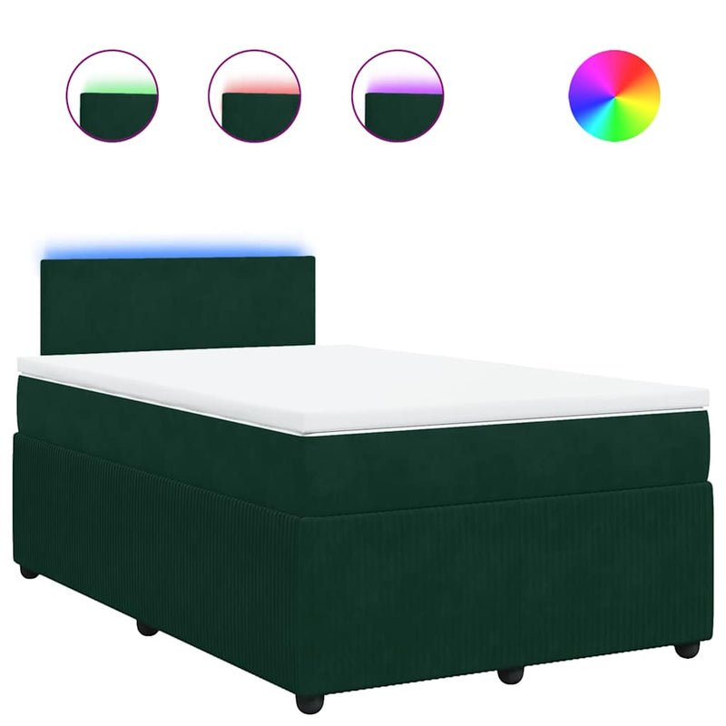 Pat box spring cu saltea, verde închis, 120x190 cm, catifea