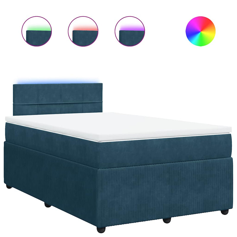 Pat box spring cu saltea, albastru, 120x190 cm, catifea