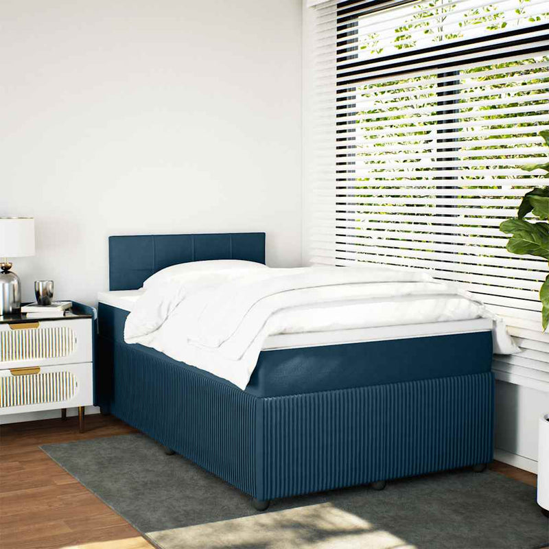 Pat box spring cu saltea, albastru, 120x190 cm, catifea