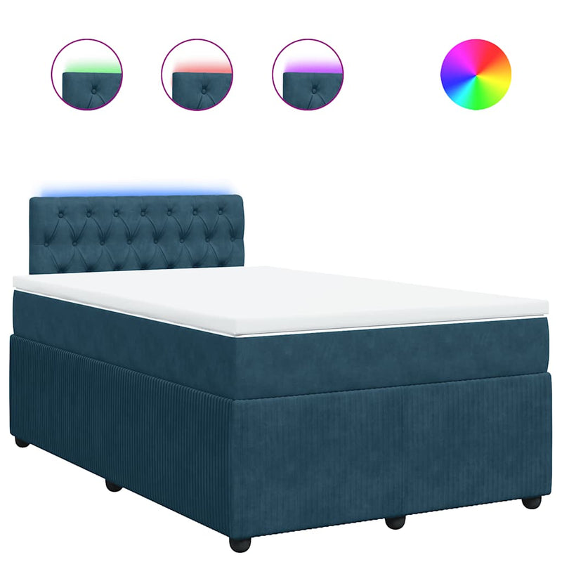 Pat box spring cu saltea, albastru, 120x190 cm, catifea