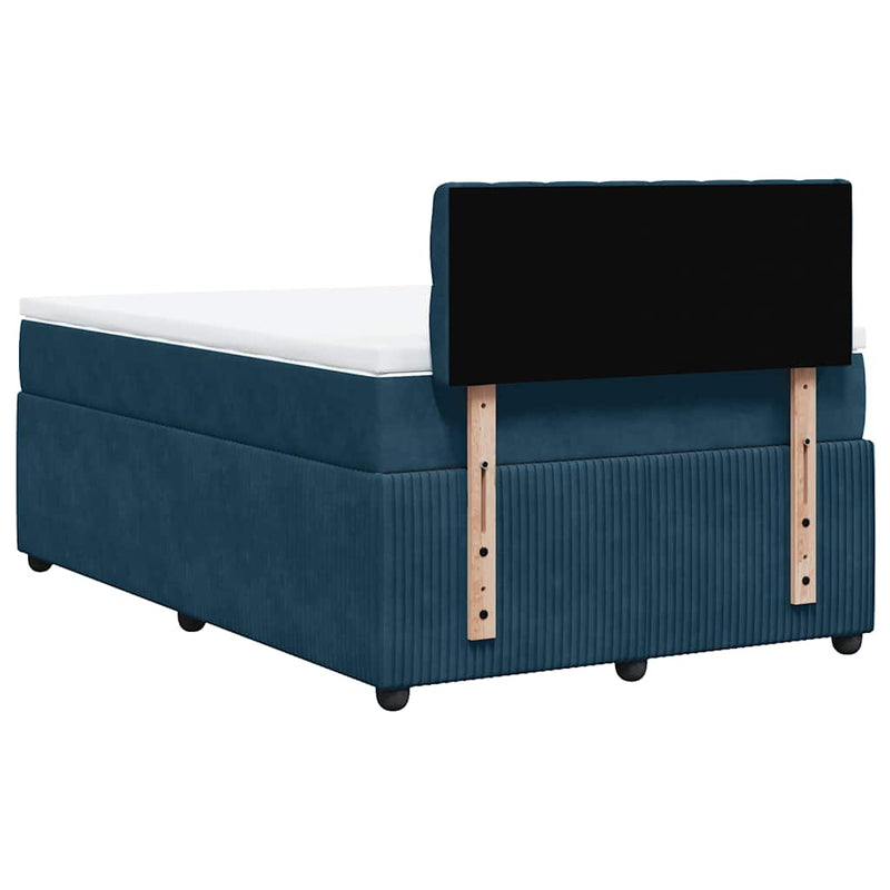 Pat box spring cu saltea, albastru, 120x190 cm, catifea