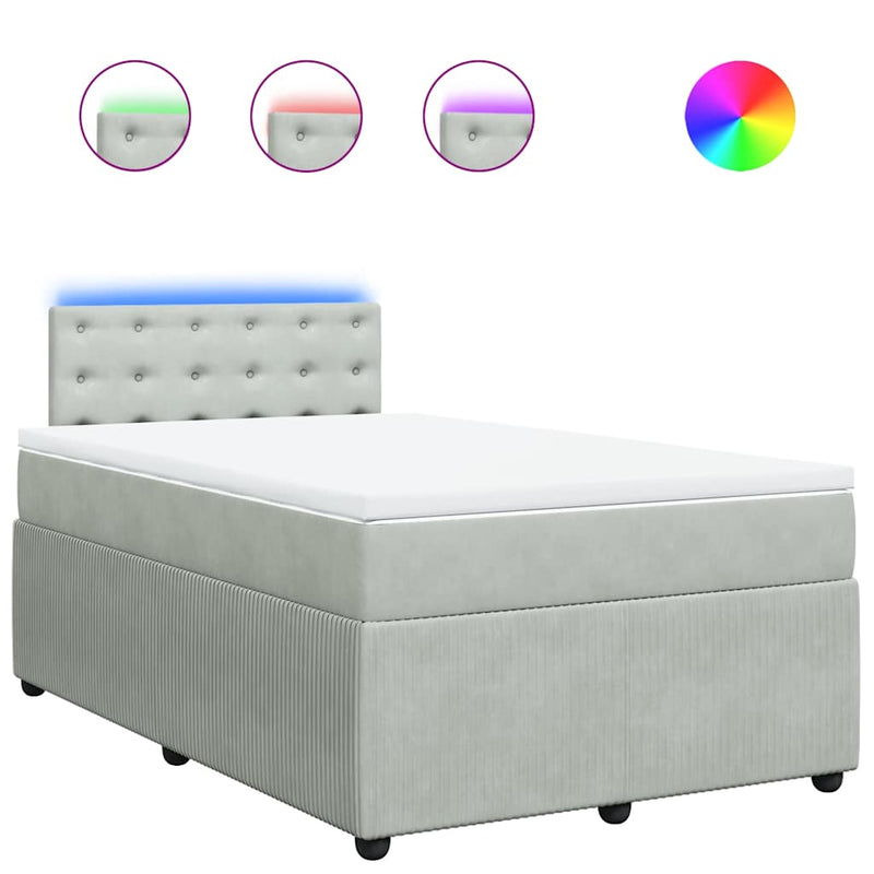Pat box spring cu saltea, gri deschis, 120x190 cm, catifea