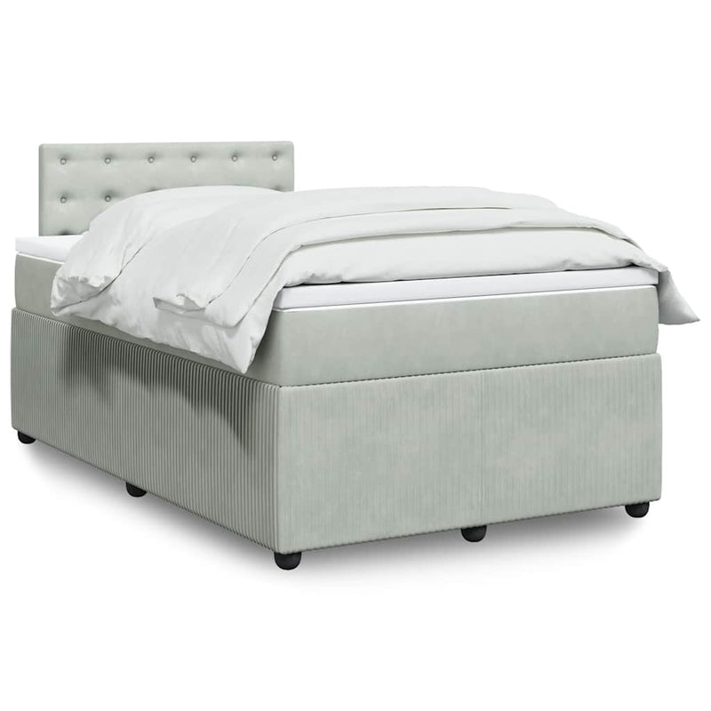 Pat box spring cu saltea, gri deschis, 120x190 cm, catifea