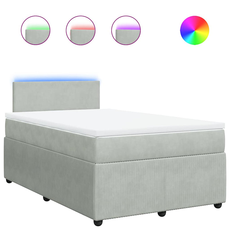 Pat continental cu saltea, gri deschis, 120x200 cm, catifea
