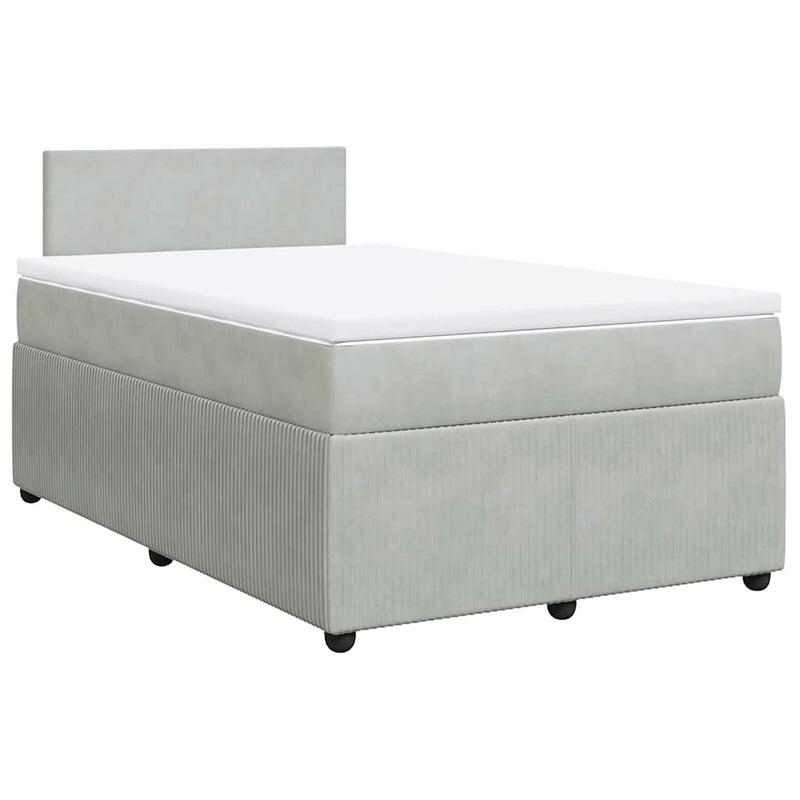 Pat continental cu saltea, gri deschis, 120x200 cm, catifea