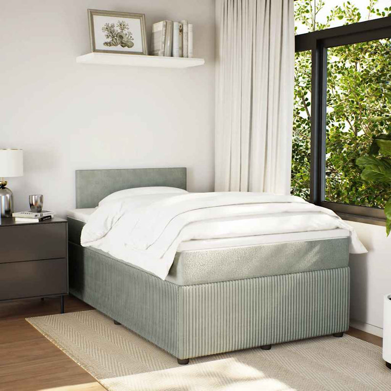Pat continental cu saltea, gri deschis, 120x200 cm, catifea