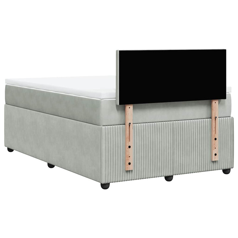 Pat continental cu saltea, gri deschis, 120x200 cm, catifea
