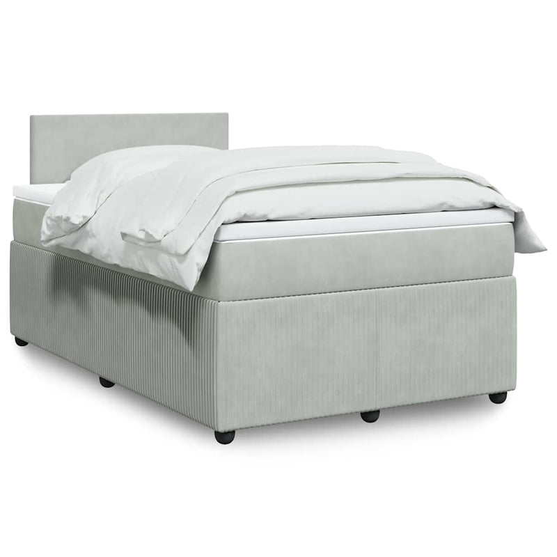 Pat continental cu saltea, gri deschis, 120x200 cm, catifea