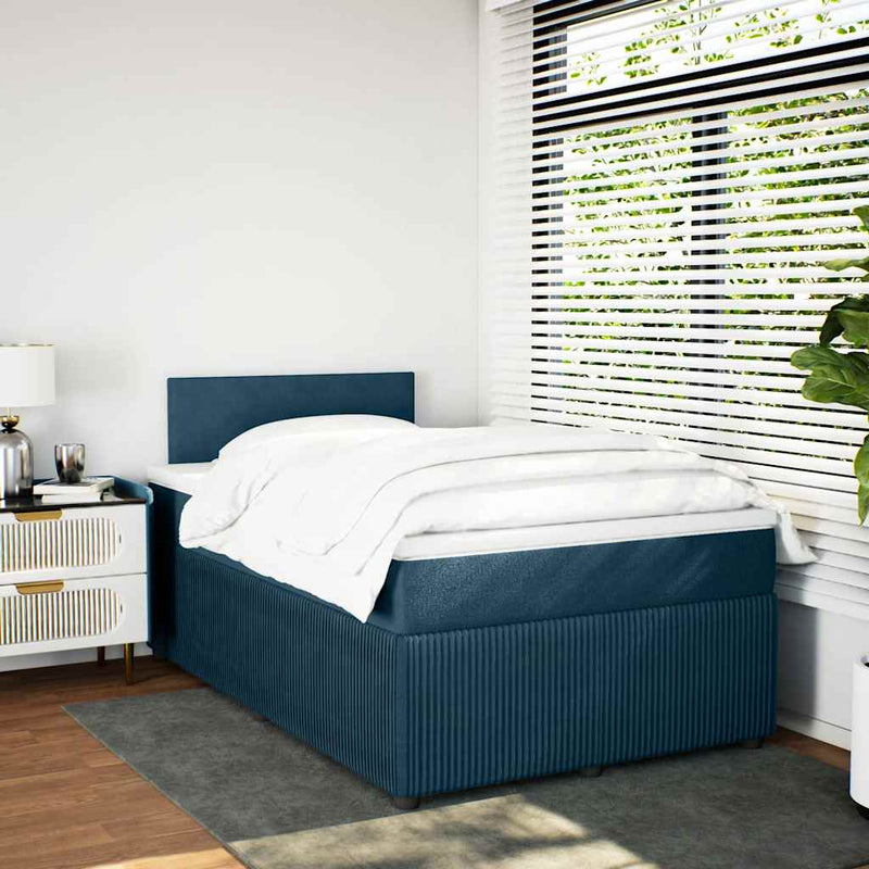 Pat box spring cu saltea, albastru, 120x200 cm, catifea
