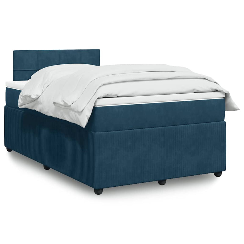 Pat box spring cu saltea, albastru, 120x200 cm, catifea