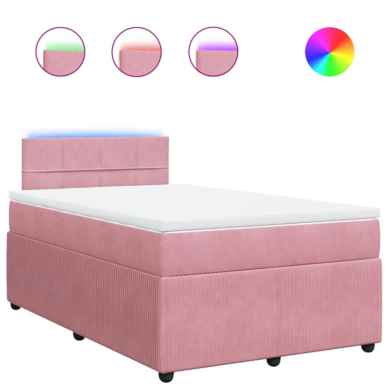 Pat box spring cu saltea, roz, 120x200 cm, catifea