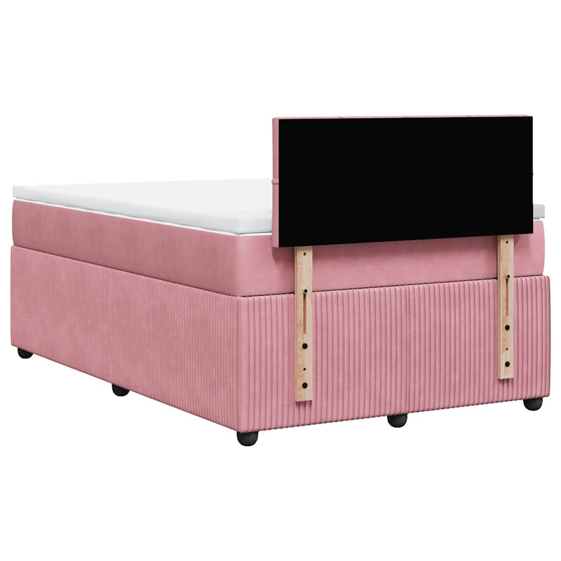 Pat box spring cu saltea, roz, 120x200 cm, catifea