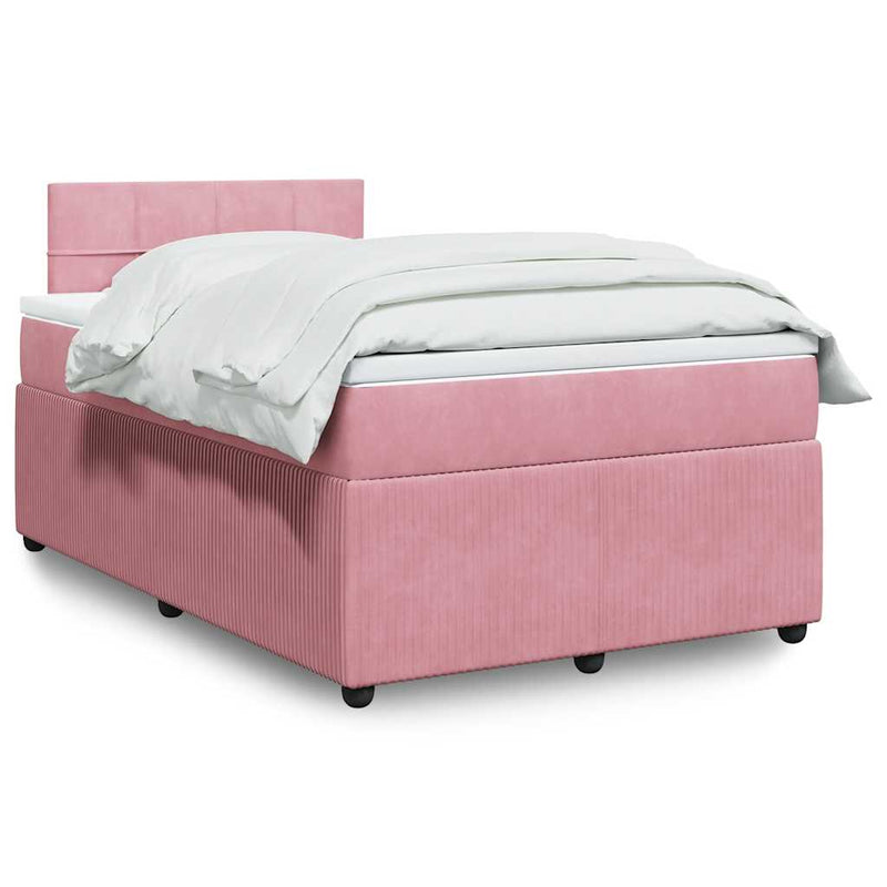 Pat box spring cu saltea, roz, 120x200 cm, catifea