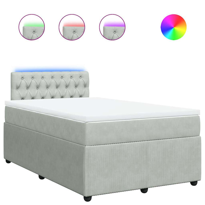 Pat continental cu saltea, gri deschis, 120x200 cm, catifea