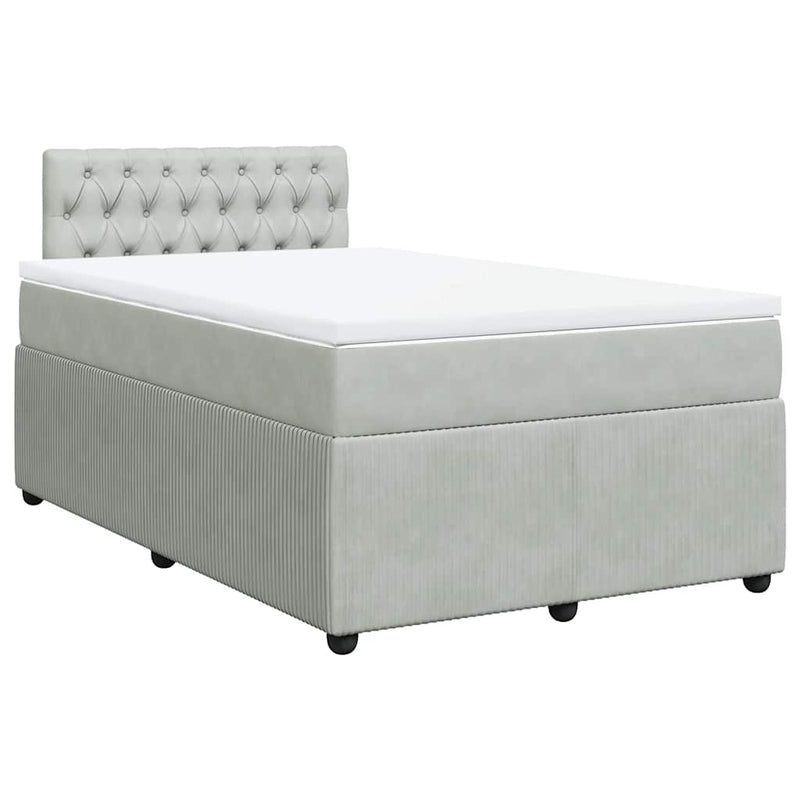Pat continental cu saltea, gri deschis, 120x200 cm, catifea