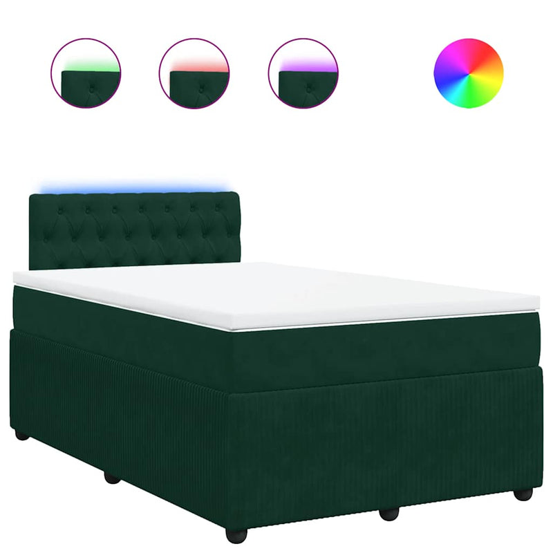 Pat box spring cu saltea, verde închis, 120x200 cm, catifea