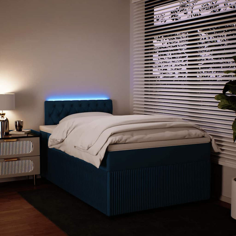 Pat box spring cu saltea, albastru, 120x200 cm, catifea