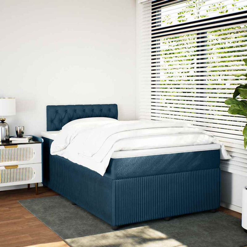 Pat box spring cu saltea, albastru, 120x200 cm, catifea