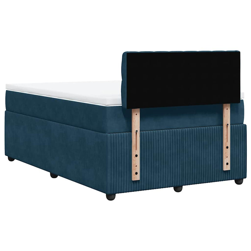 Pat box spring cu saltea, albastru, 120x200 cm, catifea