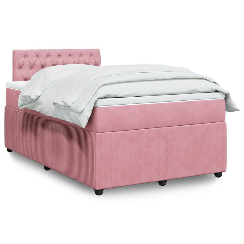 Pat box spring cu saltea, roz, 120x200 cm, catifea