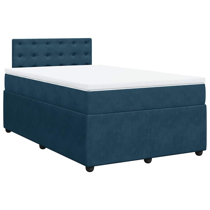 Pat box spring cu saltea, albastru, 120x200 cm, catifea