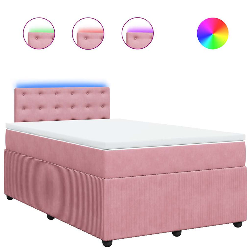 Pat box spring cu saltea, roz, 120x200 cm, catifea