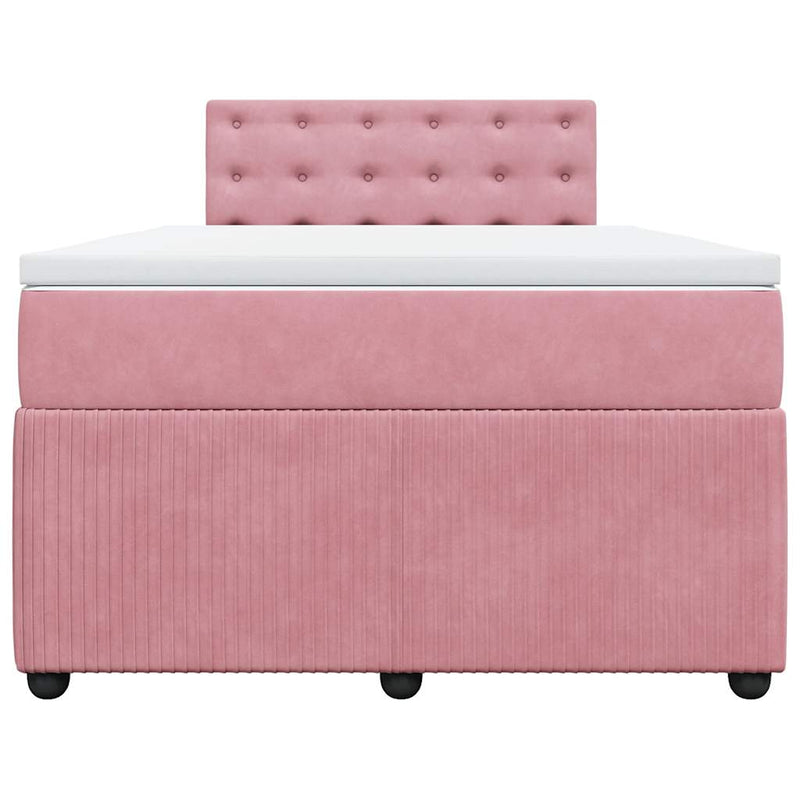 Pat box spring cu saltea, roz, 120x200 cm, catifea