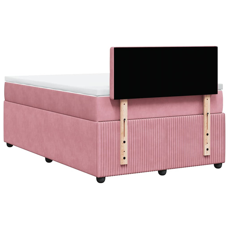Pat box spring cu saltea, roz, 120x200 cm, catifea