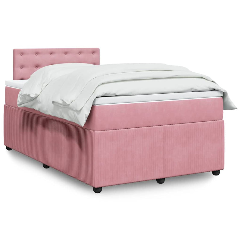 Pat box spring cu saltea, roz, 120x200 cm, catifea