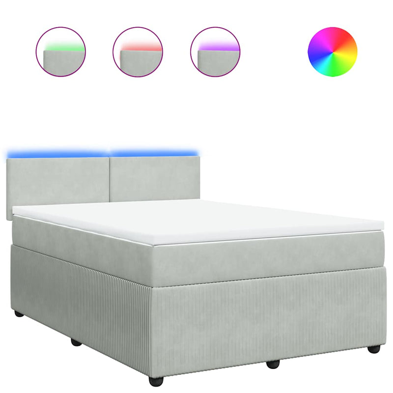 Pat box spring cu saltea, gri deschis, 140x190 cm, catifea