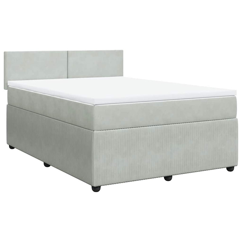 Pat box spring cu saltea, gri deschis, 140x190 cm, catifea