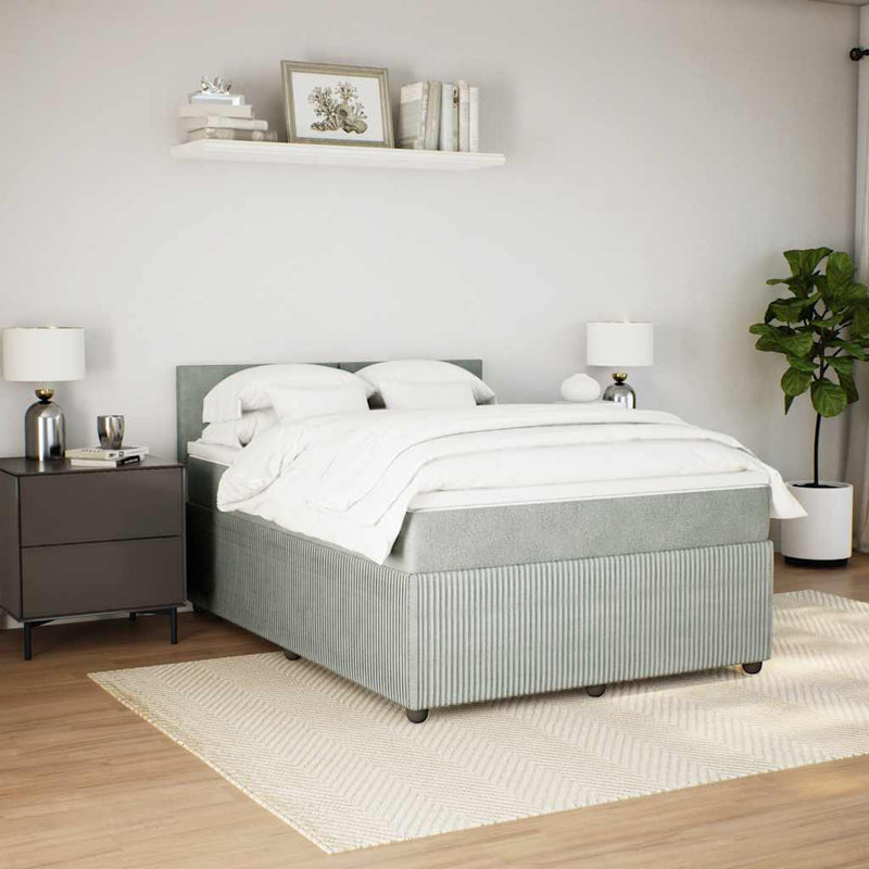 Pat box spring cu saltea, gri deschis, 140x190 cm, catifea