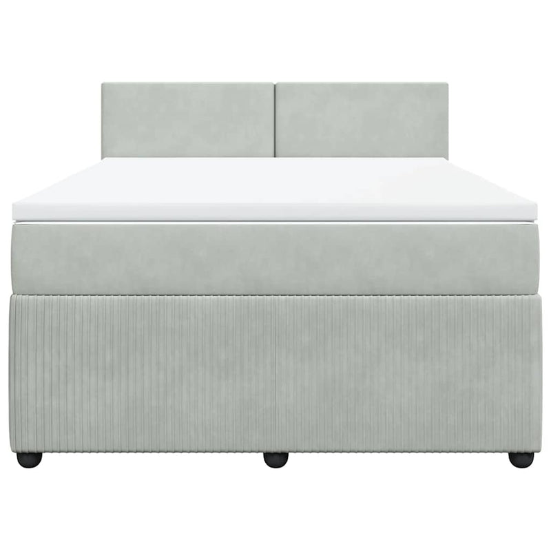 Pat box spring cu saltea, gri deschis, 140x190 cm, catifea