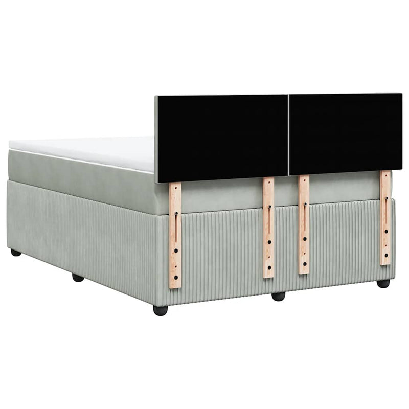 Pat box spring cu saltea, gri deschis, 140x190 cm, catifea