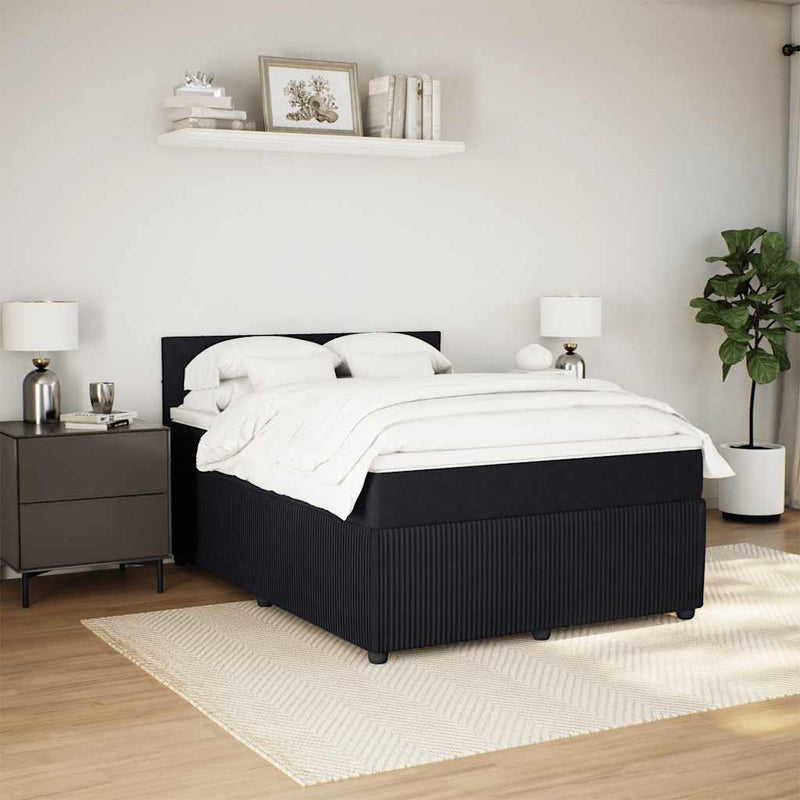 Pat box spring cu saltea, negru, 140x190 cm, catifea