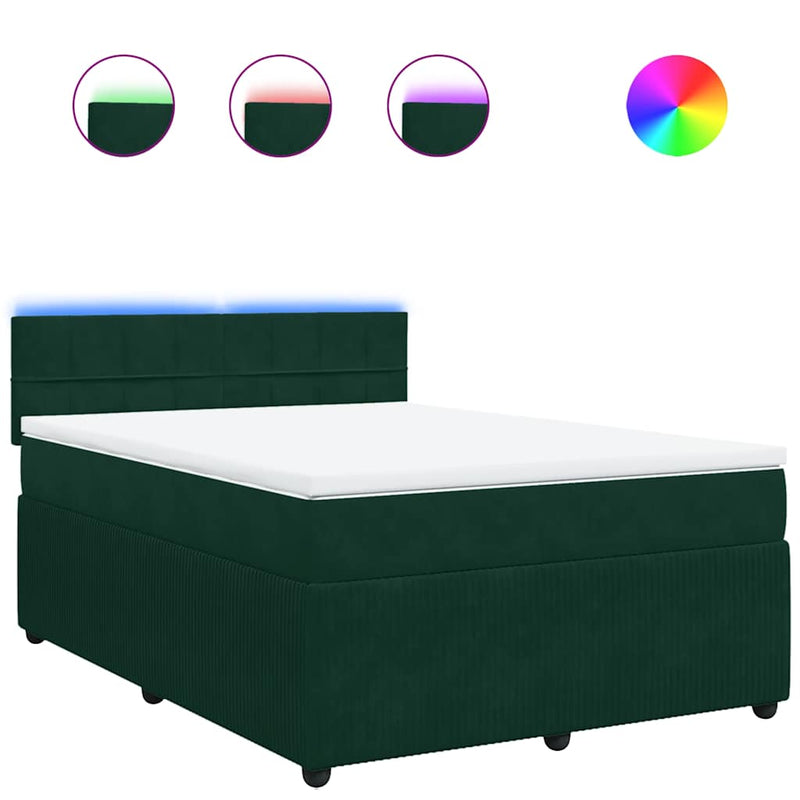 Pat box spring cu saltea, verde închis, 140x190 cm, catifea