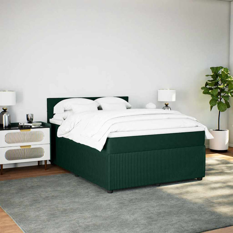 Pat box spring cu saltea, verde închis, 140x190 cm, catifea