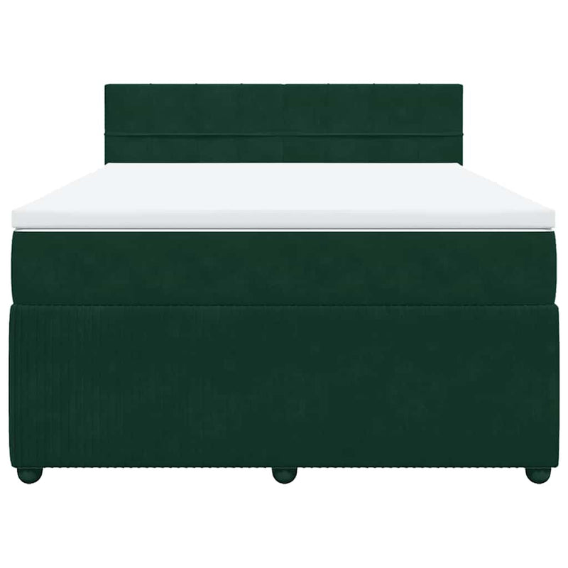 Pat box spring cu saltea, verde închis, 140x190 cm, catifea