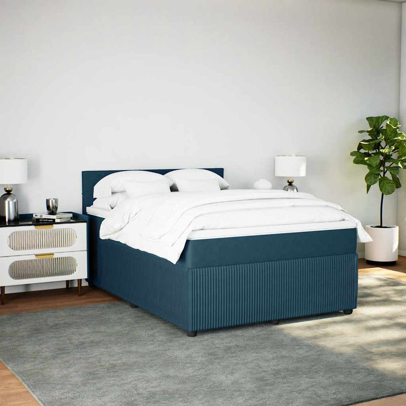 Pat box spring cu saltea, albastru, 140x190 cm, catifea