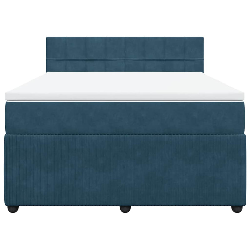 Pat box spring cu saltea, albastru, 140x190 cm, catifea
