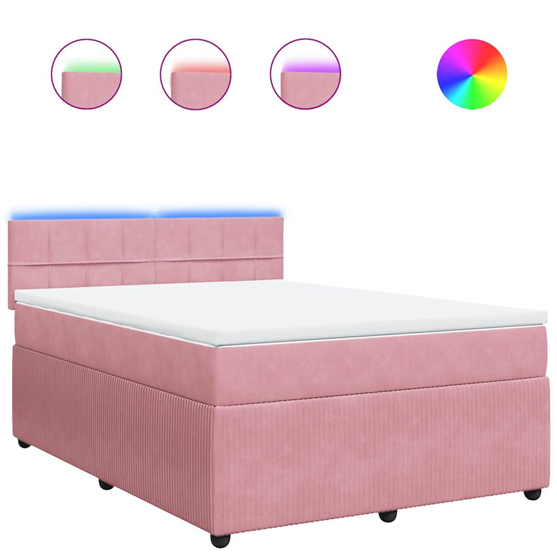 Pat box spring cu saltea, roz, 140x190 cm, catifea