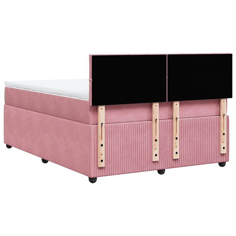 Pat box spring cu saltea, roz, 140x190 cm, catifea