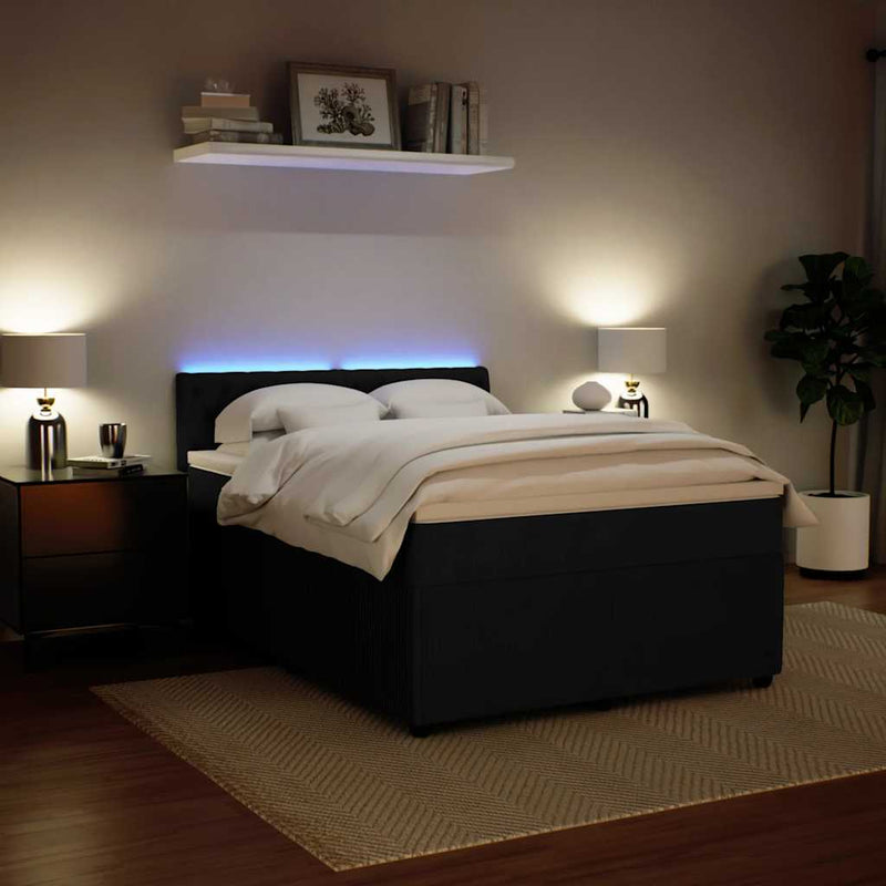 Pat box spring cu saltea, negru, 140x190 cm, catifea
