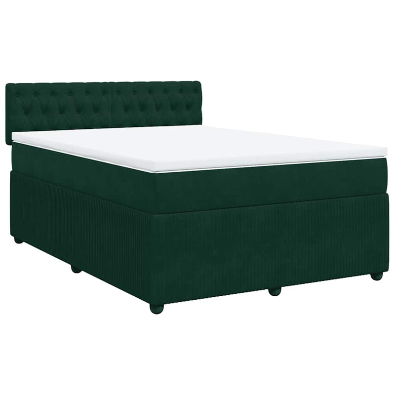 Pat box spring cu saltea, verde închis, 140x190 cm, catifea
