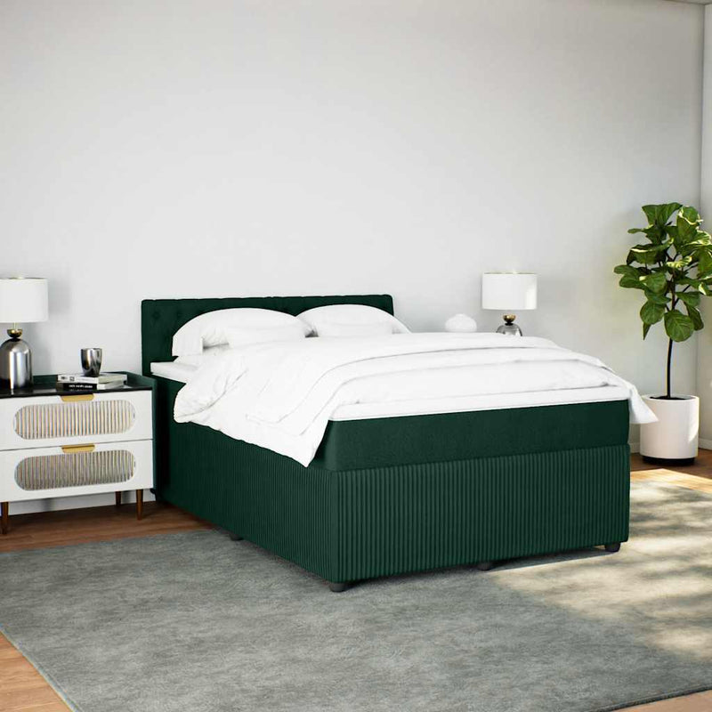 Pat box spring cu saltea, verde închis, 140x190 cm, catifea