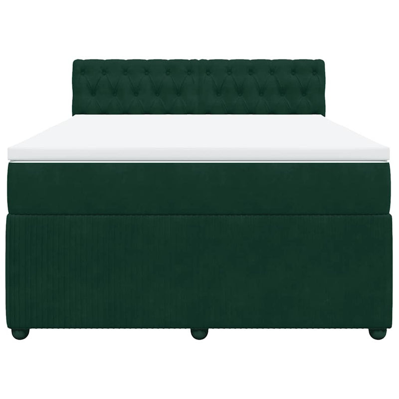 Pat box spring cu saltea, verde închis, 140x190 cm, catifea
