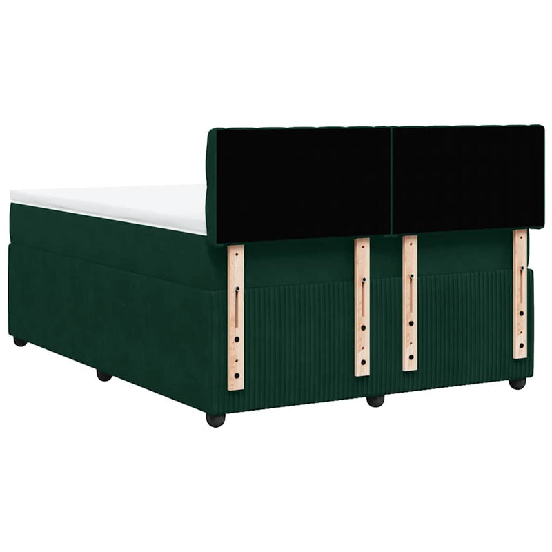 Pat box spring cu saltea, verde închis, 140x190 cm, catifea